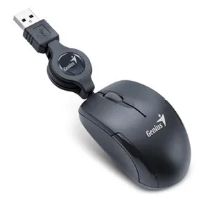 Genius Mouse Micro Traveler V2, 1200DPI, optikai, 3 tl., 1 kerék, vezetékes USB, fekete, mikrofon
